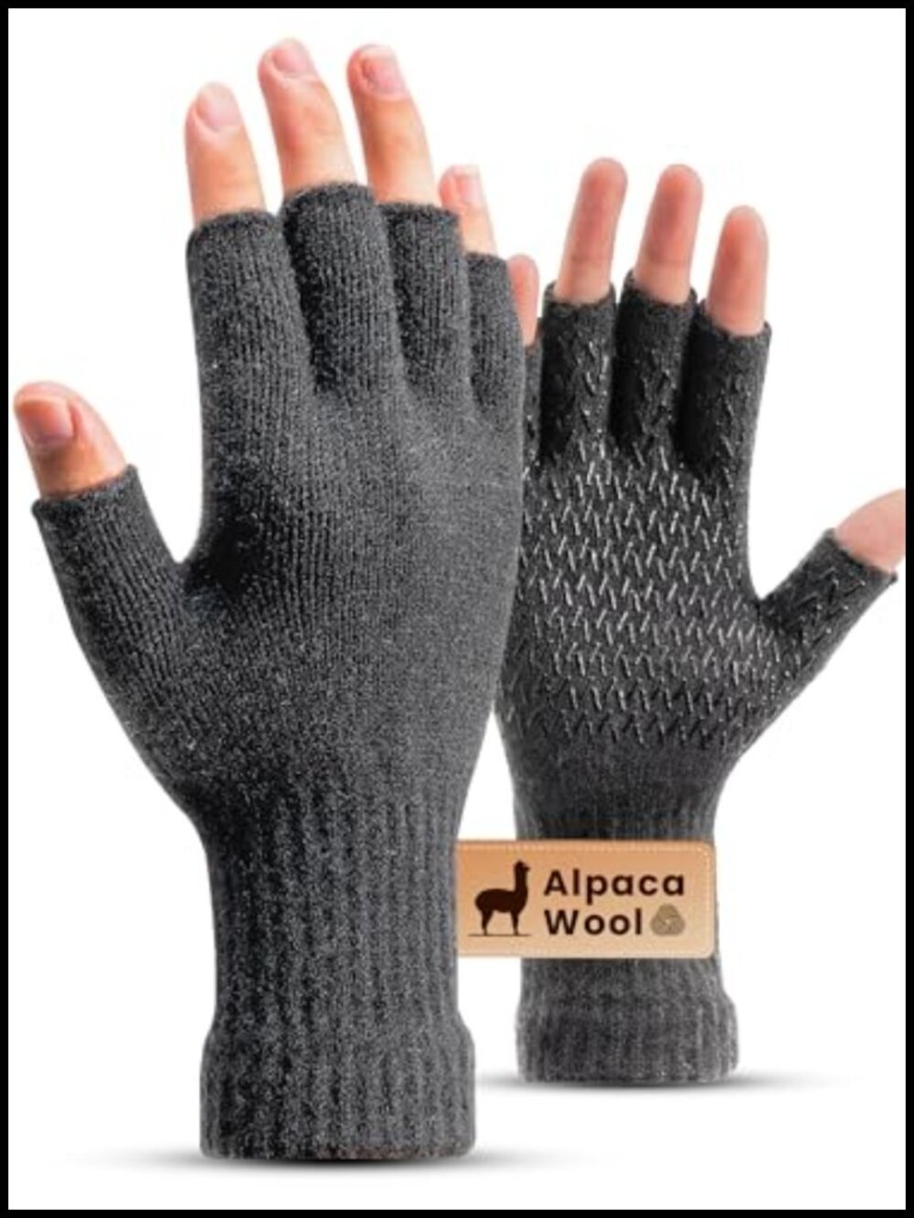 Alpaca Wool Blend Fingerless Gloves Thermal Winter Half-Finger for Driving